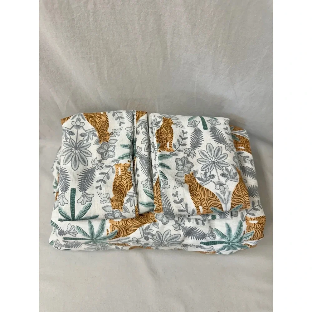House of Verdi Tiger Palm Tree Jungle Print King Sheet Set Boho Bungalow